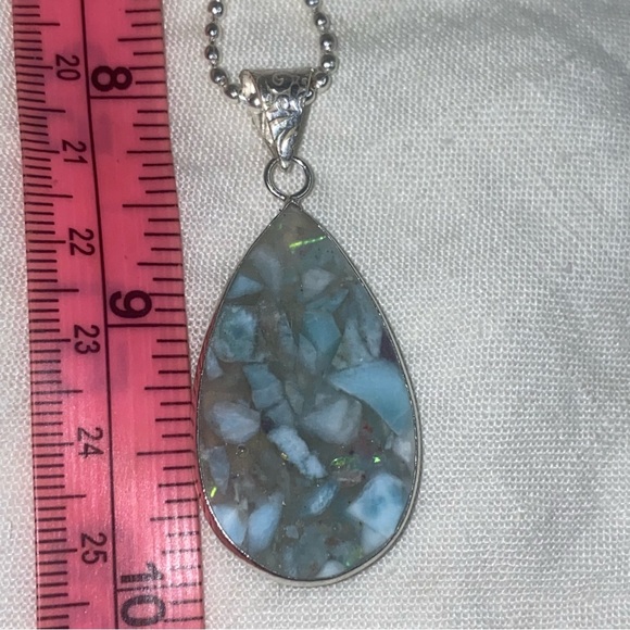 Copper Larimar natural gemstone teardrop pendant - Picture 6 of 9